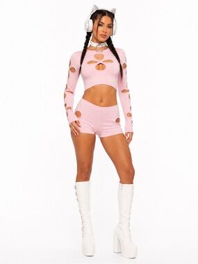 Club Exx Star Child Bubblegum Pink Cutout Long Sleeve Top & Shorts Set | XXL